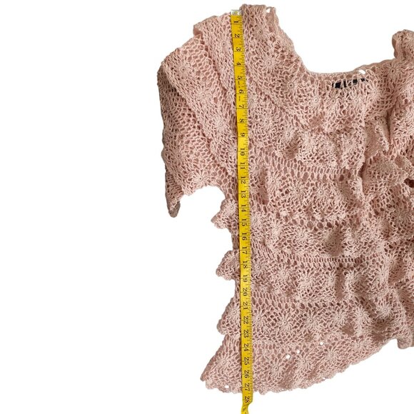 Denim 24/7 Crochet Tiered Sweater Shirt Sz L Pink Cottagecore Fairycore Dainty - Picture 14 of 15